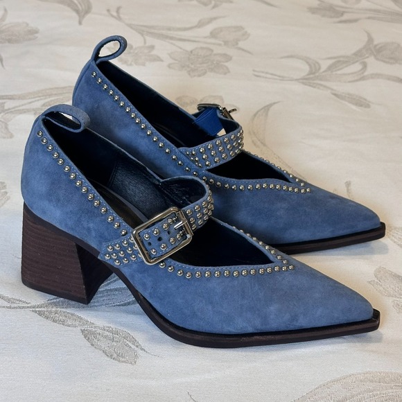 Jeffrey Campbell Size-9 Amara Studded Shoes Dusty Blue Leather